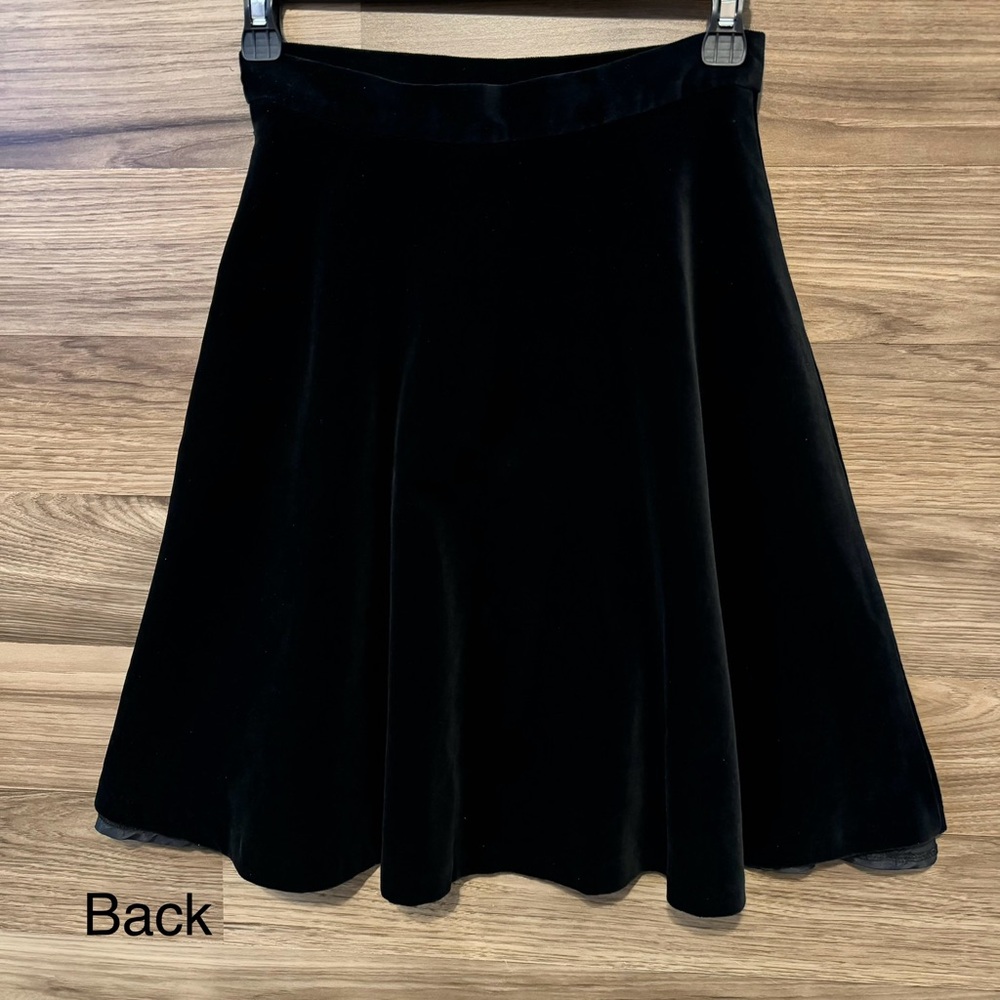 Laura Ashley Velvet Black Vintage Soft Luxe Lined Button Zip Up Midi Skirt 4 - Picture 2 of 11